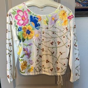 Anthropologie Floral Embroidered Blouse - Multicolor
